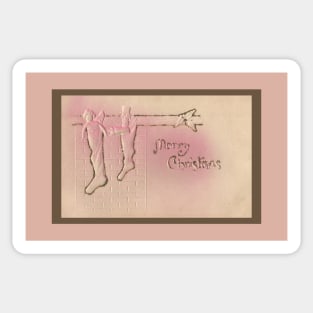 Pretty Peppermint Pink Vintage Christmas Postcard Sticker